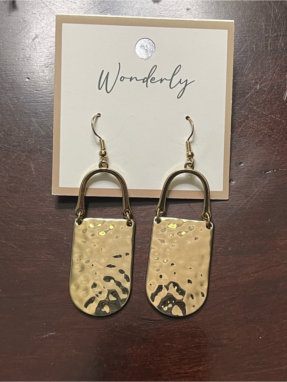 Wonderly Gold Hammered Arch Dangle Earrings